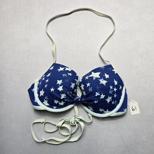 Adore Me Blue Stars Push Up Halter Tie Swim Boho Sports Bra Bikini Top 36C