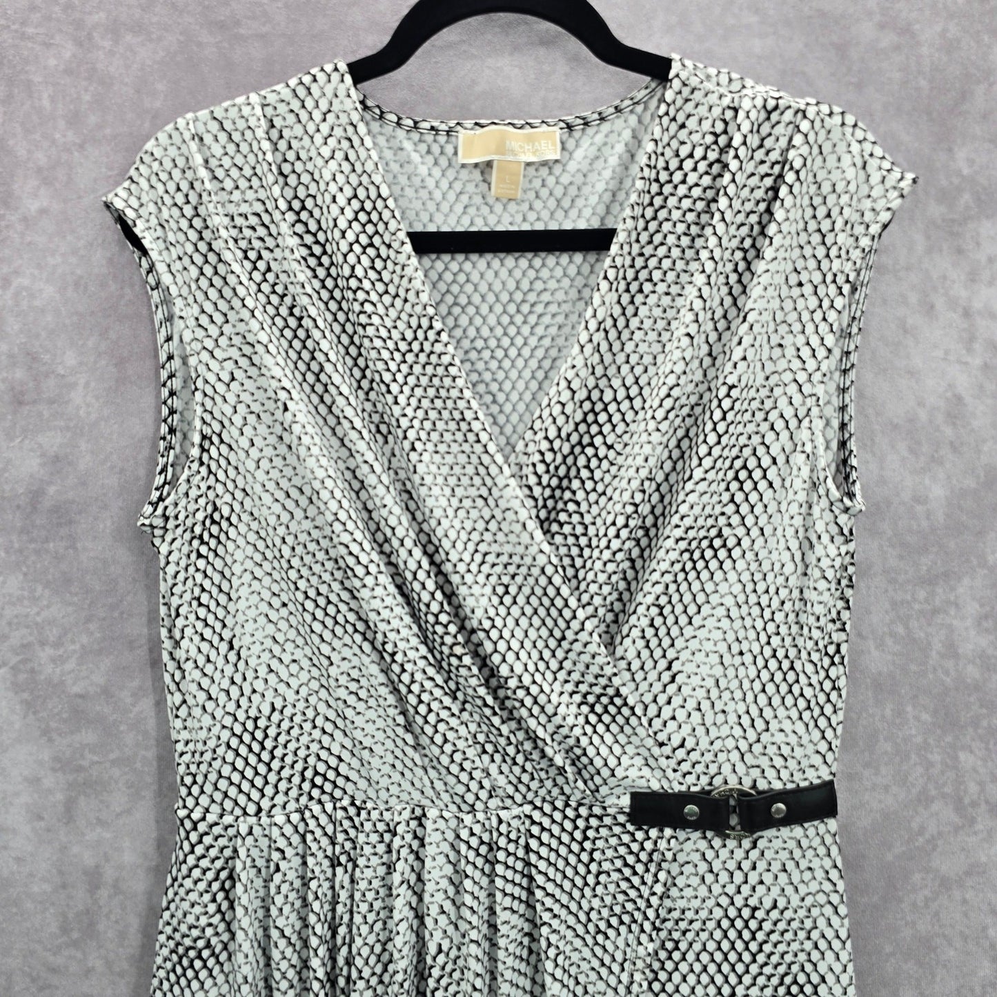 Michael Kors Black White Wrap Midi Knee Length Short Sleeve Dress Large