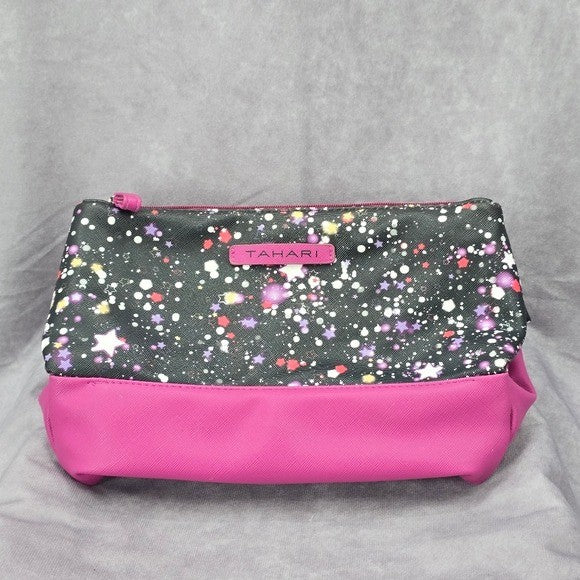 Tahari Purple Star Double Zipper Toiletries Snap Makeup Cosmetics Bag