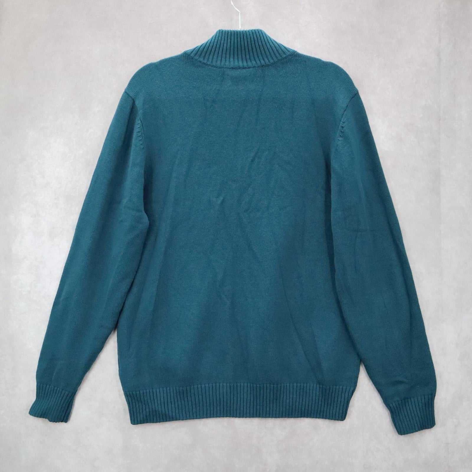Haggar Teal Gray 1/4 Zip Sweater Knit Pullover Ribbed Collar Classic L Large