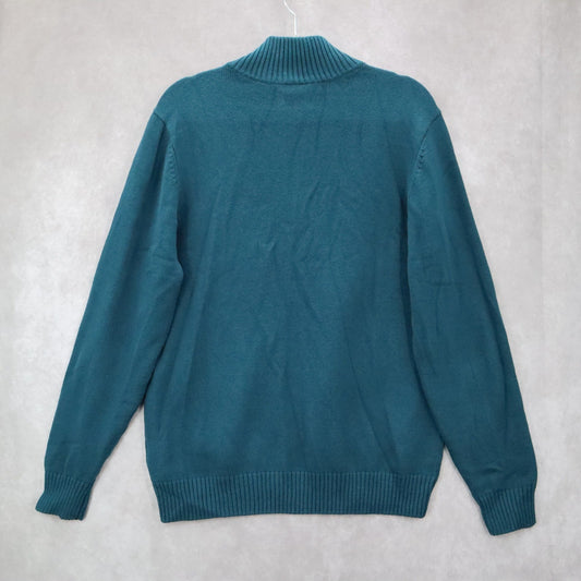 Haggar Teal Gray 1/4 Zip Sweater Knit Pullover Ribbed Collar Classic L Large
