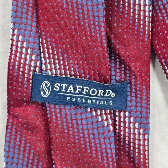 Stafford Essentials Burgundy Stripe Dot 100% Silk Men's Neck Tie NWOT