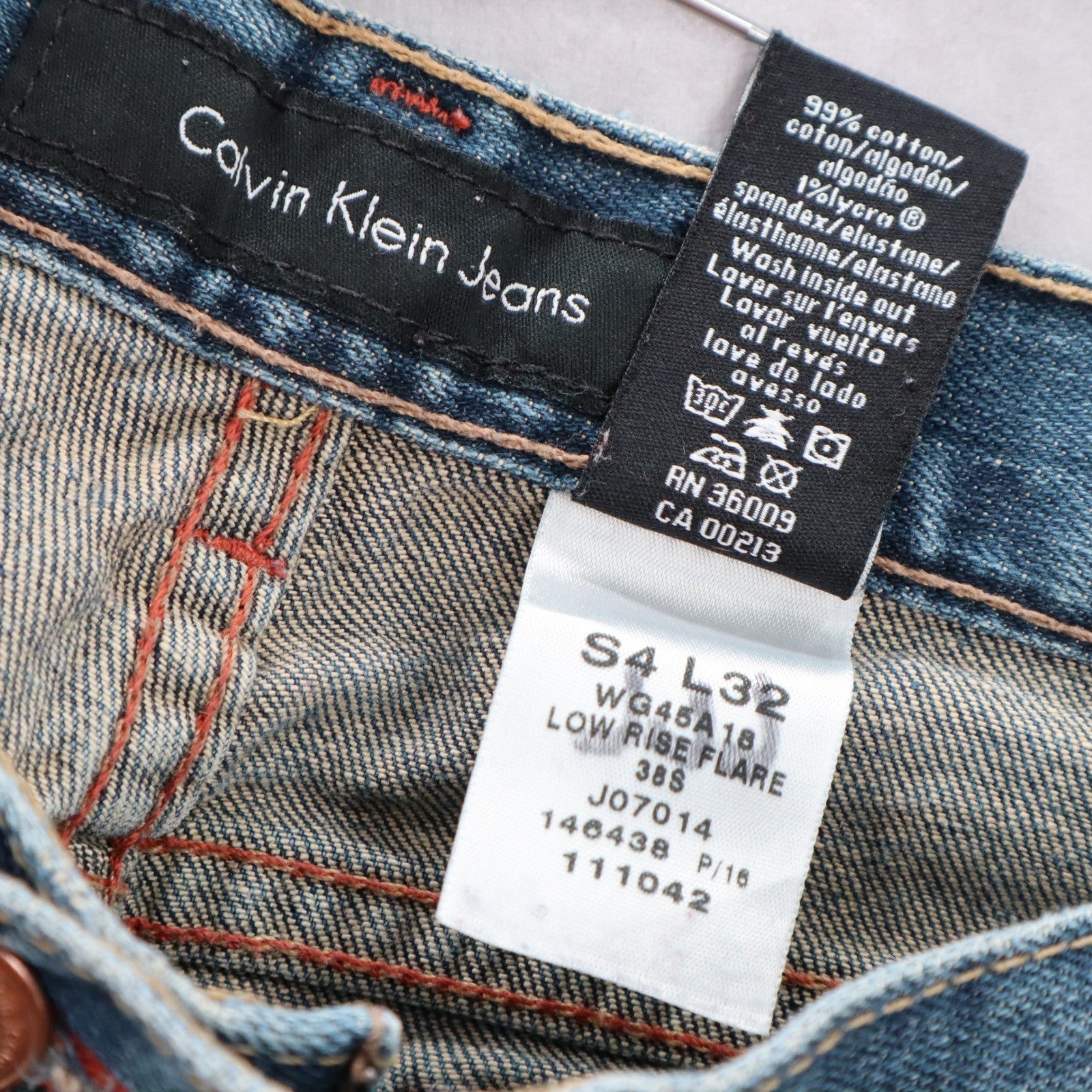 Calvin Klein Blue Floral Embroidered Low Rise Flare Denim Jeans Pants S Small 4