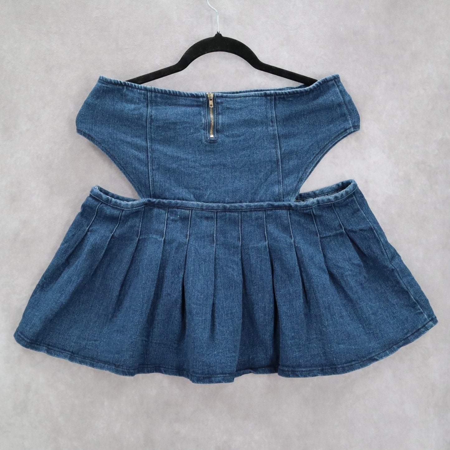 Spoon Jeans Blue Cutout Zip Mini Cotton Denim Pleated Flare Y2K Skirt L Large