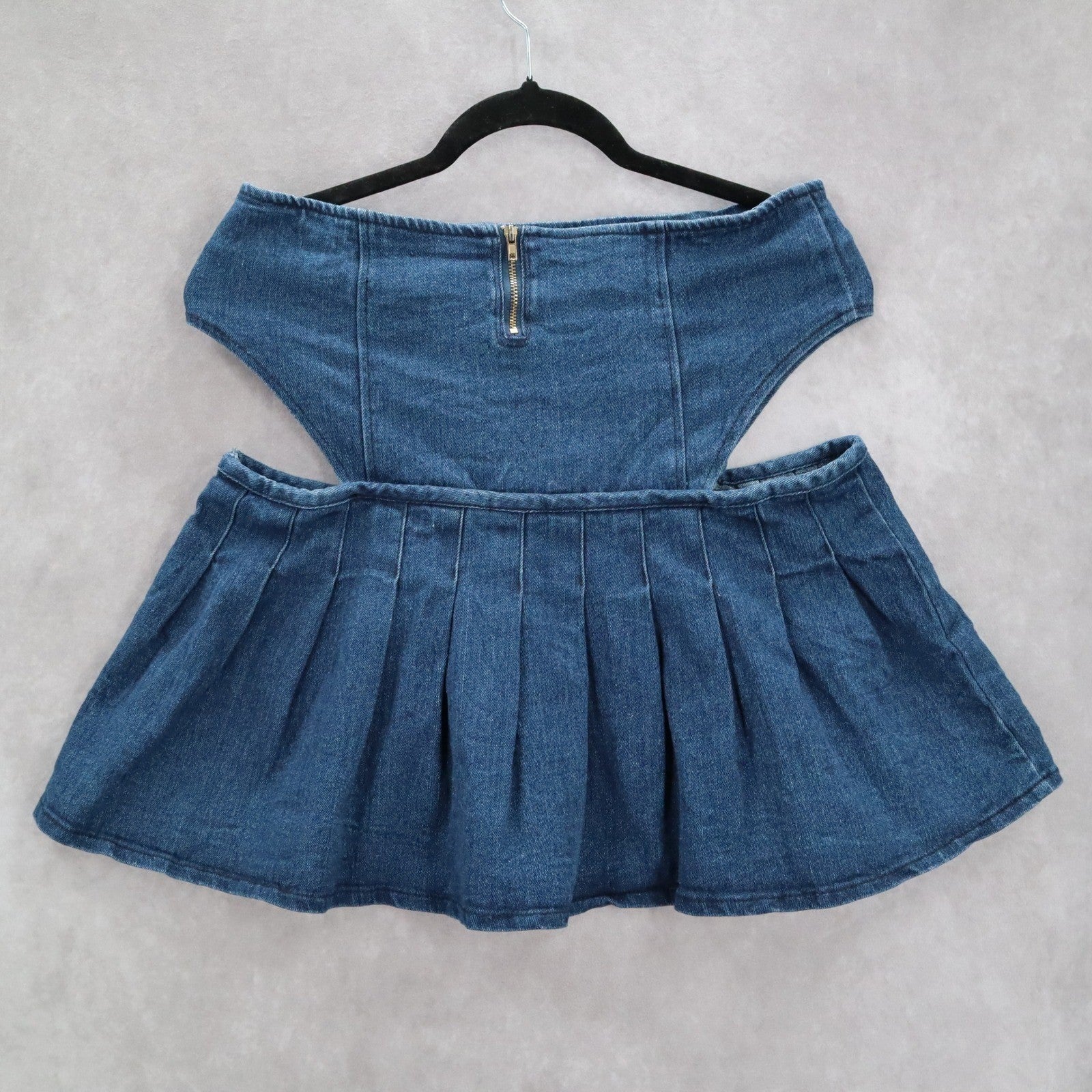 Spoon Jeans Blue Cutout Zip Mini Cotton Denim Pleated Flare Y2K Skirt L Large