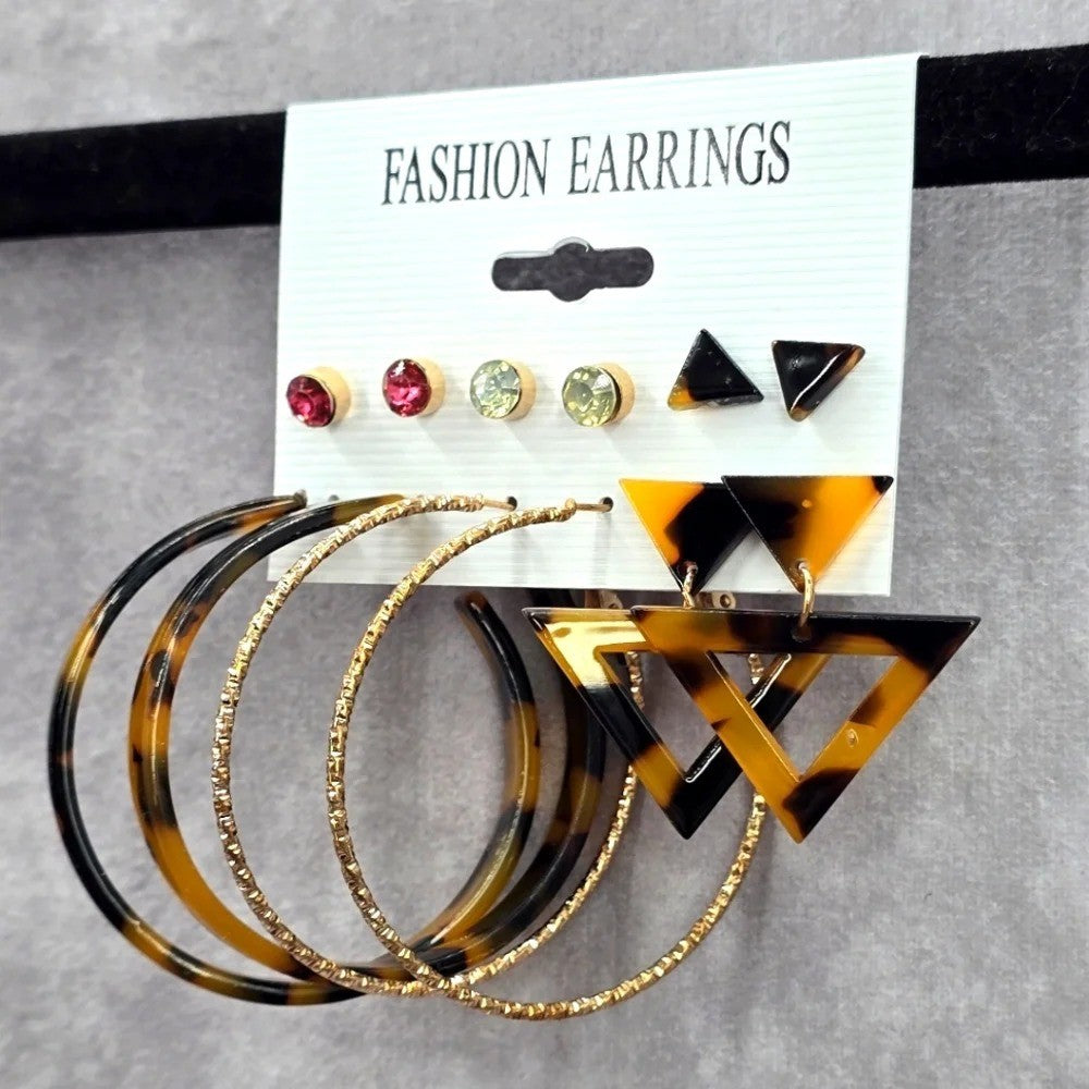 Brown Gold Hoop Stud Dangle Set Six Earrings Fashion Boho Retro Jewelry JB2-16