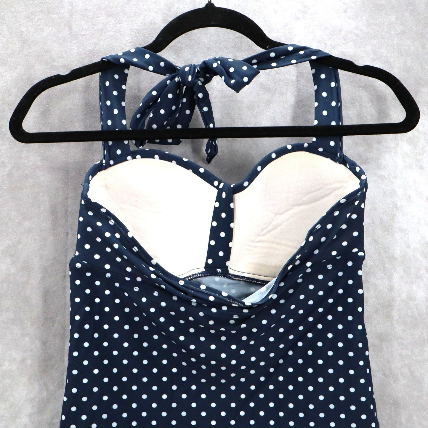 Merona Navy Blue Polka Dot Padded Halter Tie Swim Beach Tankini Top S Small
