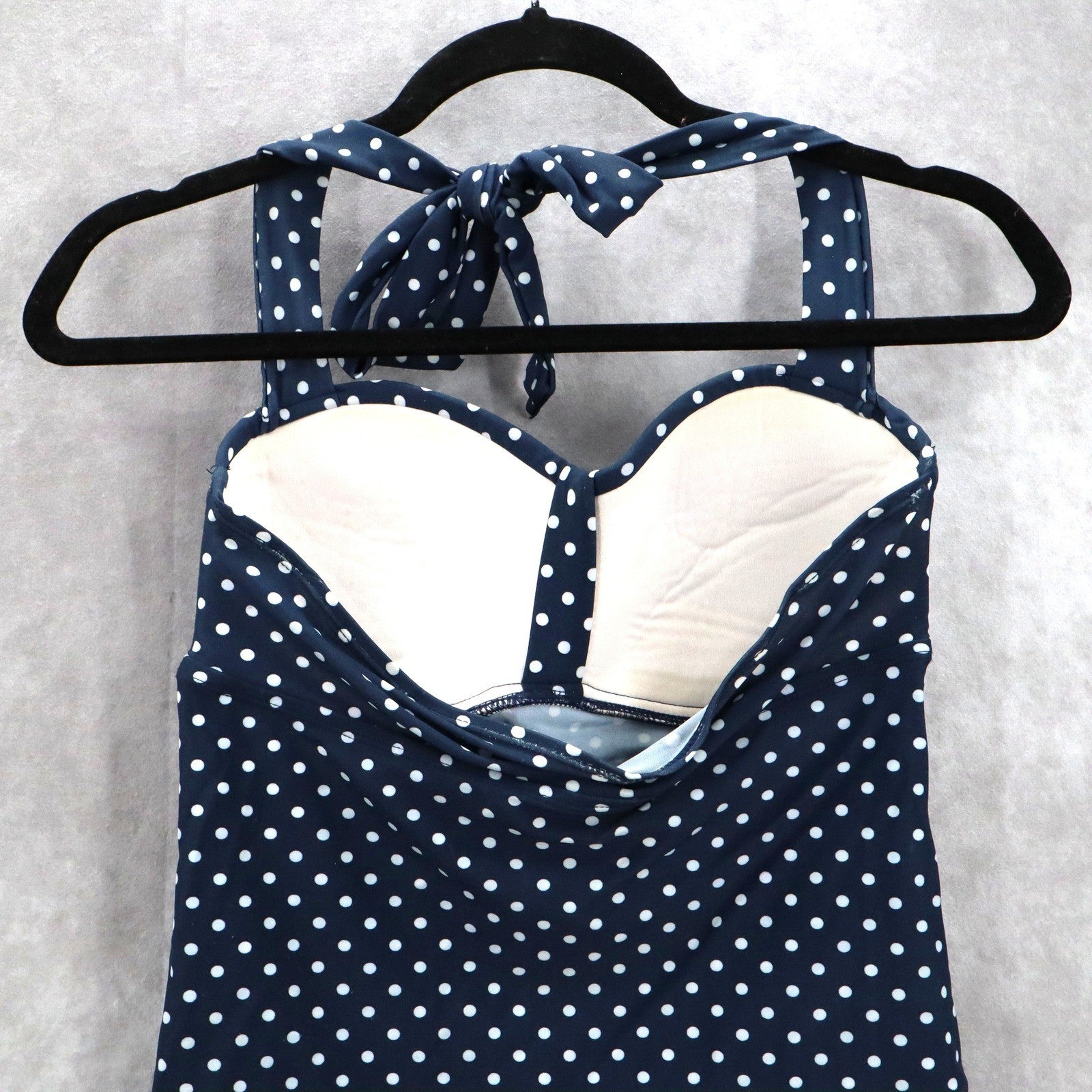 Merona Navy Blue Polka Dot Padded Halter Tie Swim Beach Tankini Top S Small