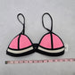 Black Pink Mesh Boho Triangle Padded Swim Sports Bra Beach Bikini Top M Medium