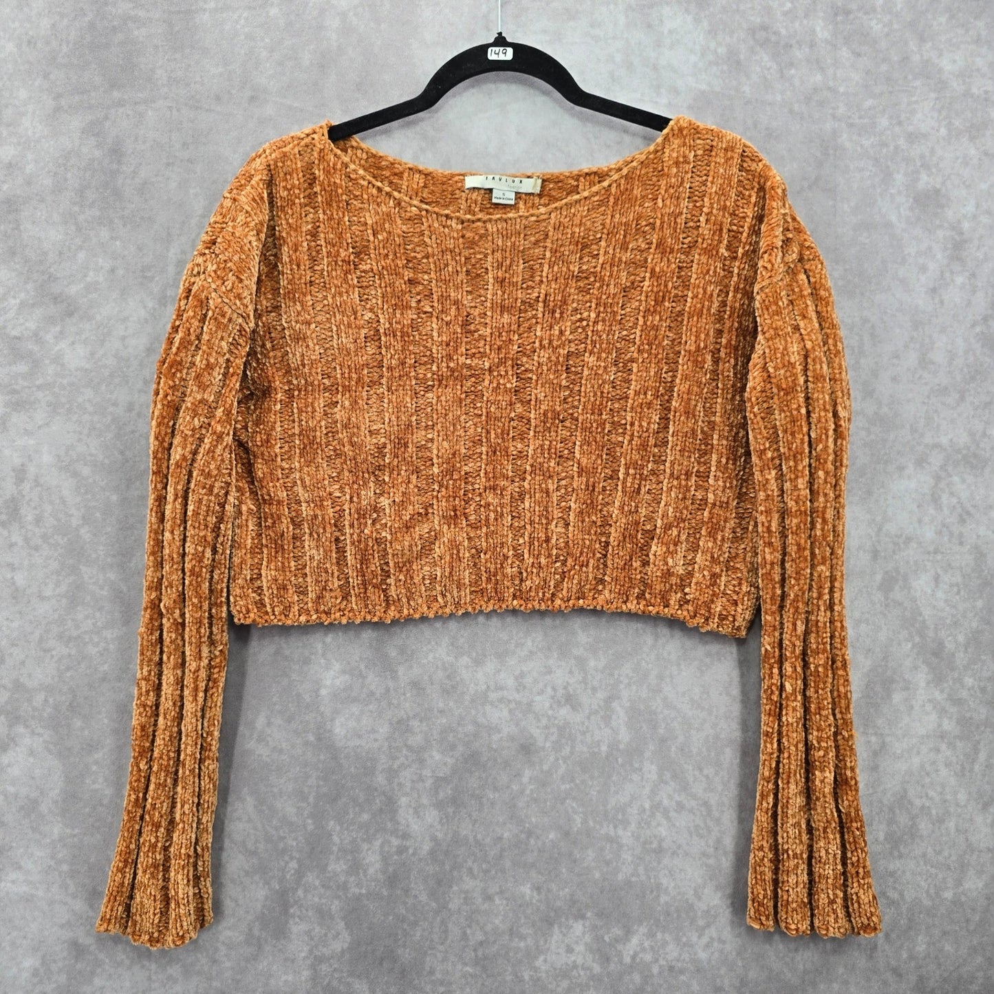 Favlux Yellow Crop Chenille Ribbed Sleeve Y2K VTG Academia Cozy Sweater Small