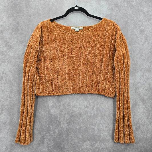 Favlux Yellow Crop Chenille Ribbed Sleeve Y2K VTG Academia Cozy Sweater Small