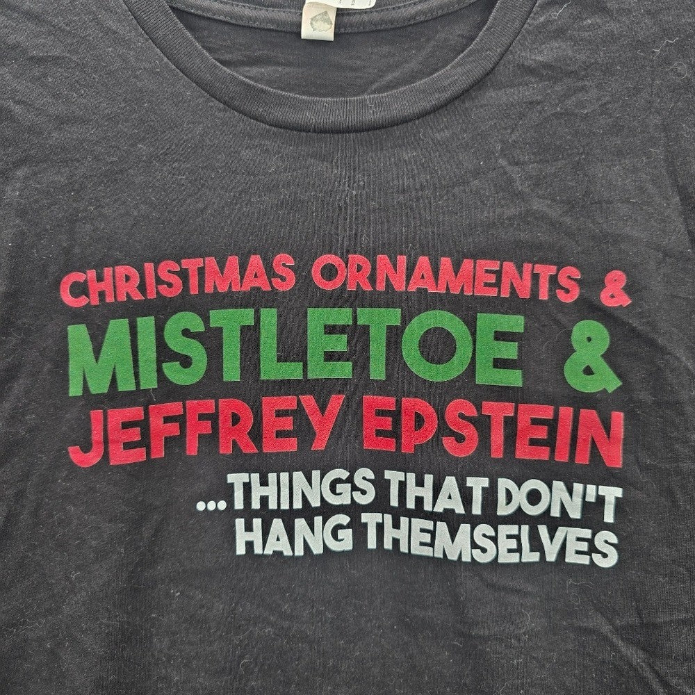 Black Christmas Ornaments & Mistletoe Printed Holiday Tshirt Top Medium