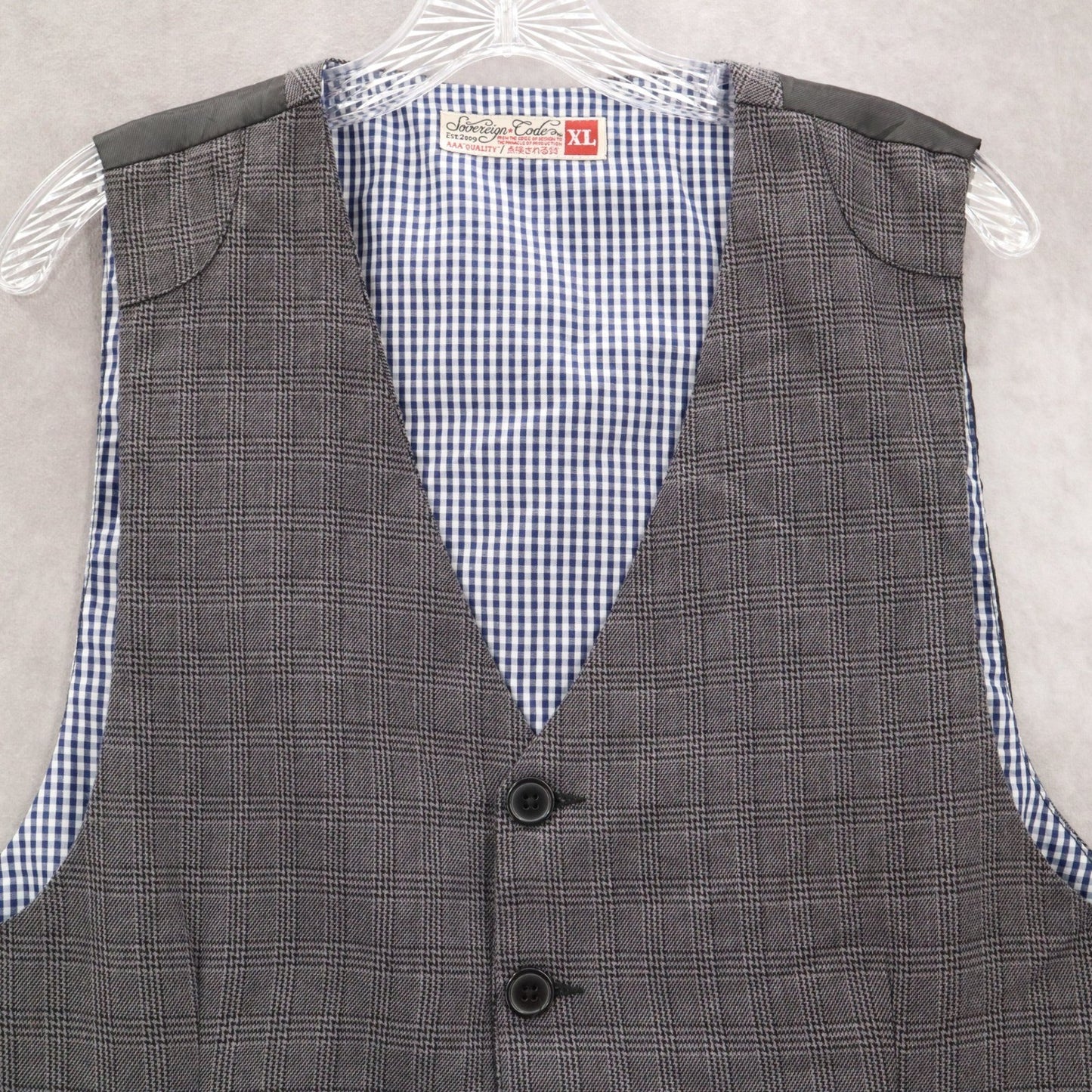 Sovereign Codes Gray Checker 5 Button Point Pocket Waistcoat Formal Suit Vest XL