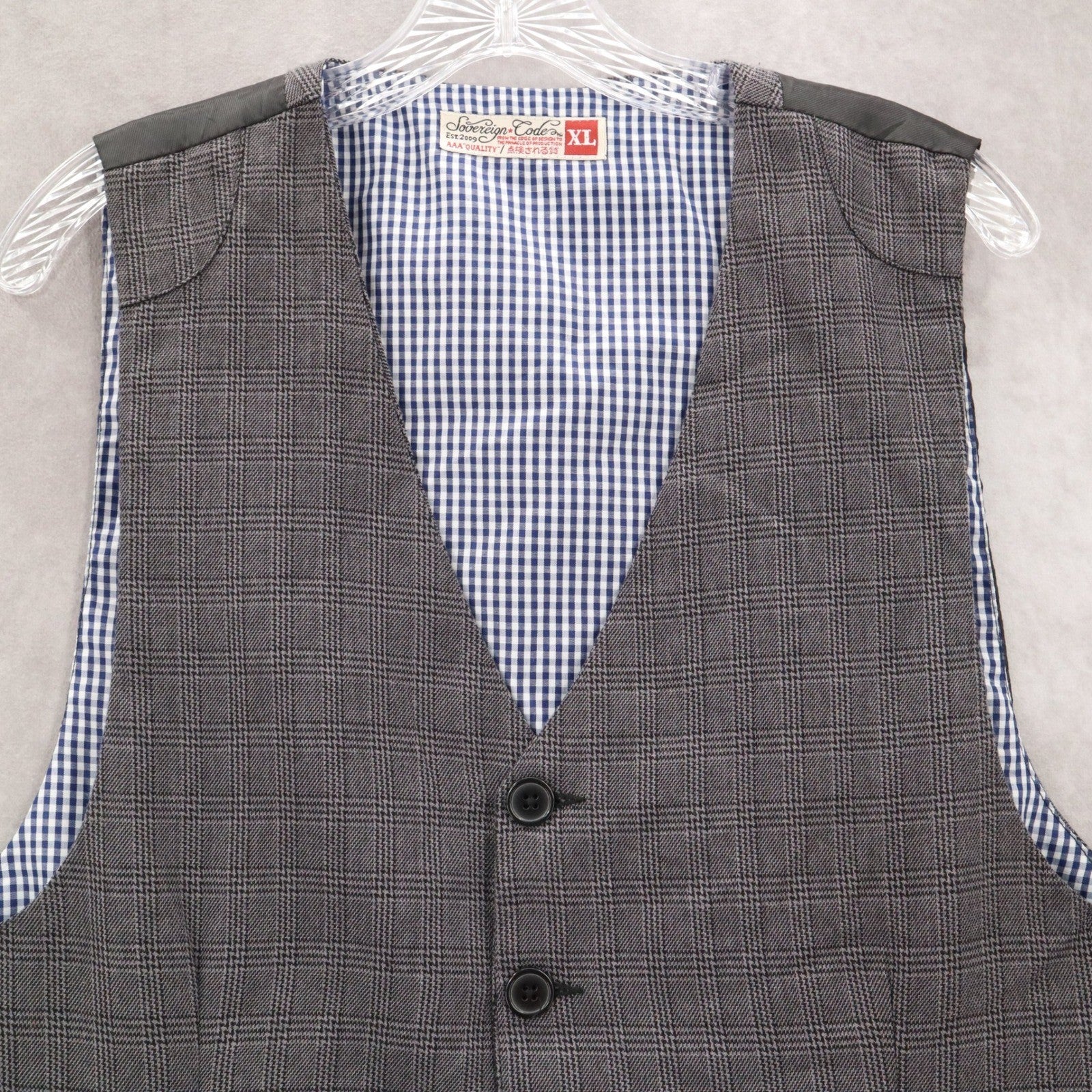 Sovereign Codes Gray Checker 5 Button Point Pocket Waistcoat Formal Suit Vest XL