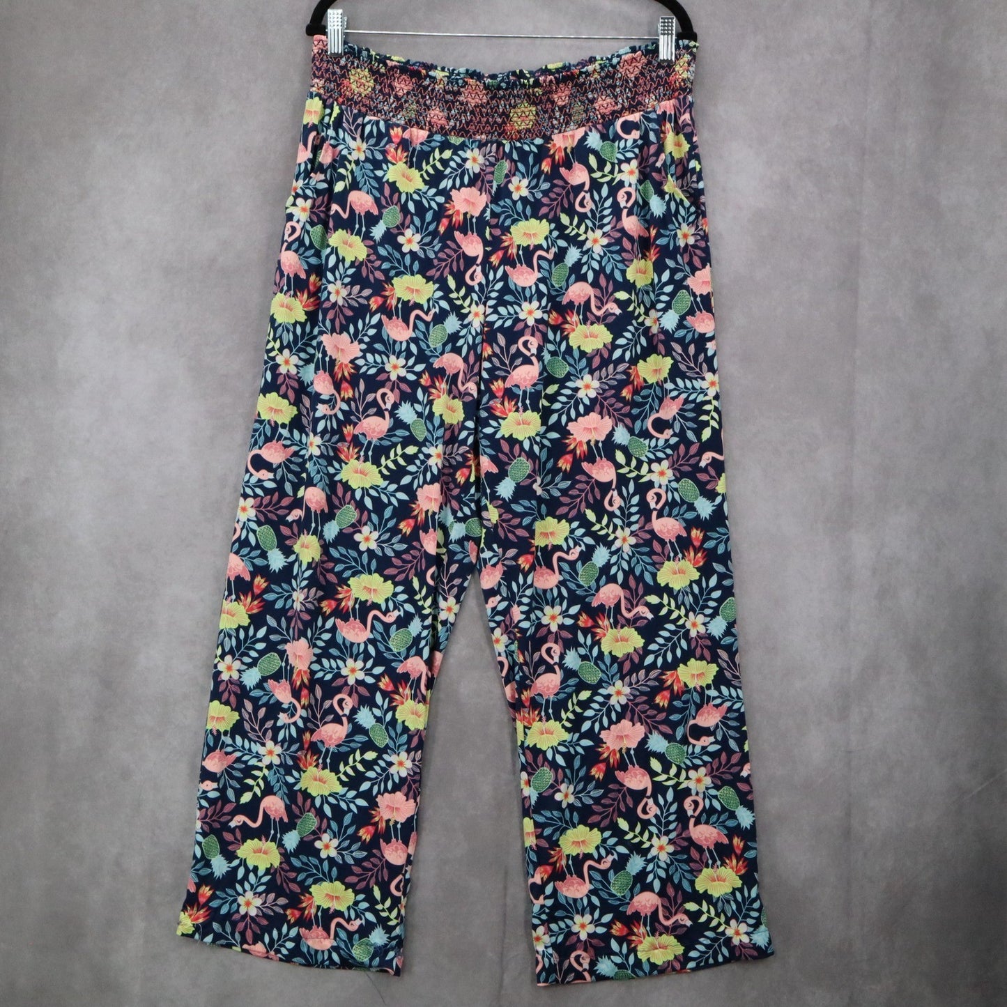 Secret Treasures Blue Floral Wide Leg Boho Pull On Trousers Pant XL Extra Large