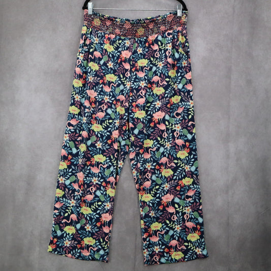Secret Treasures Blue Floral Wide Leg Boho Pull On Trousers Pant XL Extra Large