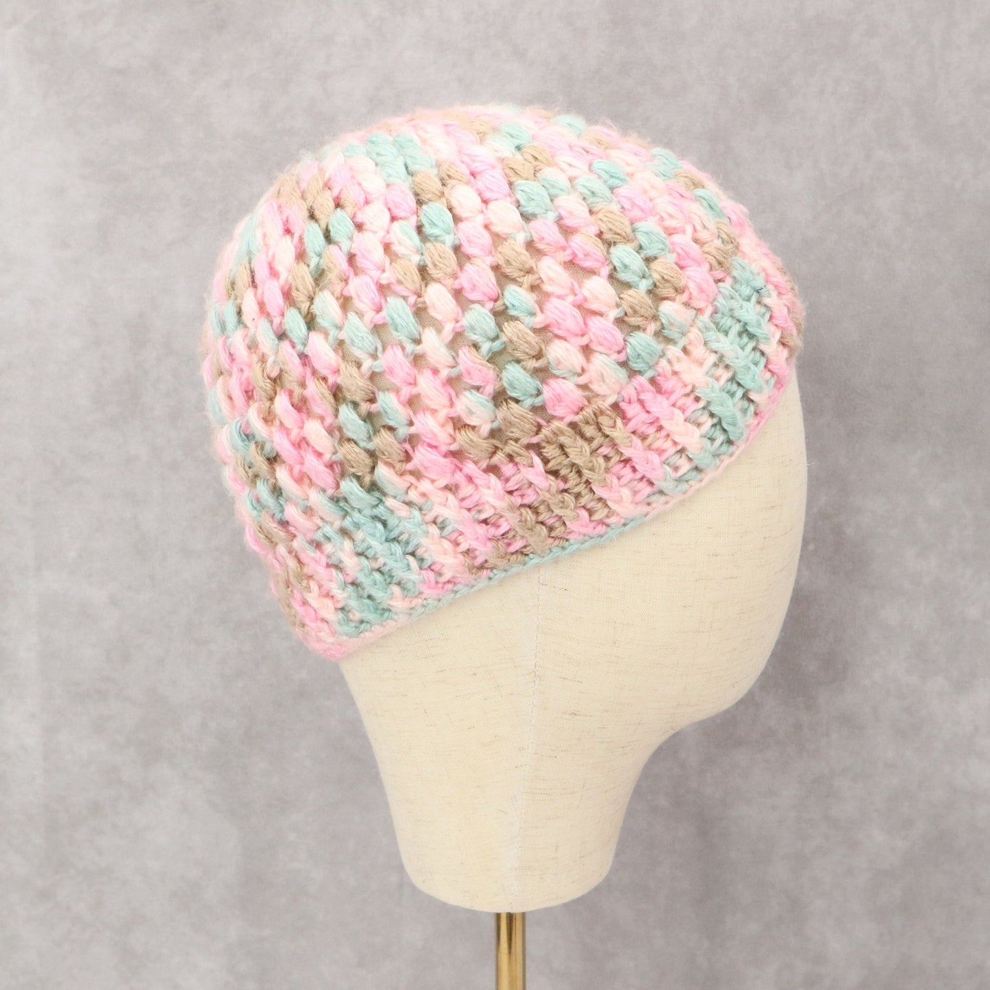 Pink Crochet Cable Knit Y2K Vintage Cottage Cozy Beanie Cap Hat OS