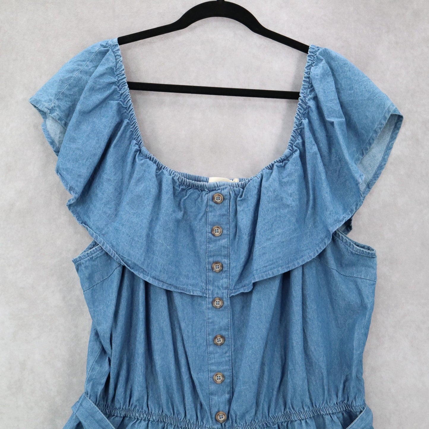 Derek Heart Blue Denim Cotton Ruffle Belt Shorts Stretch Romper Jumpsuit Plus 2X