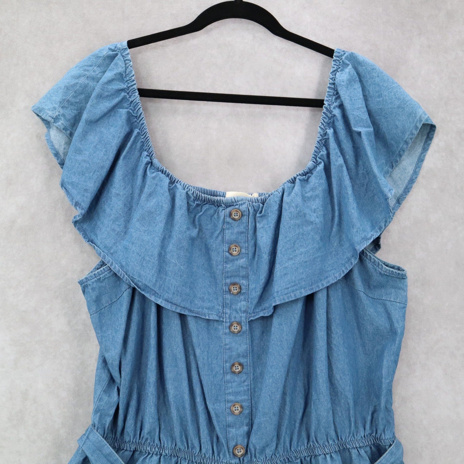 Derek Heart Blue Denim Cotton Ruffle Belt Shorts Stretch Romper Jumpsuit Plus 2X
