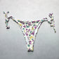 White Flower Ribbed Thong Tie Swim Beach Flirty Boho Bikini Bottom L Large