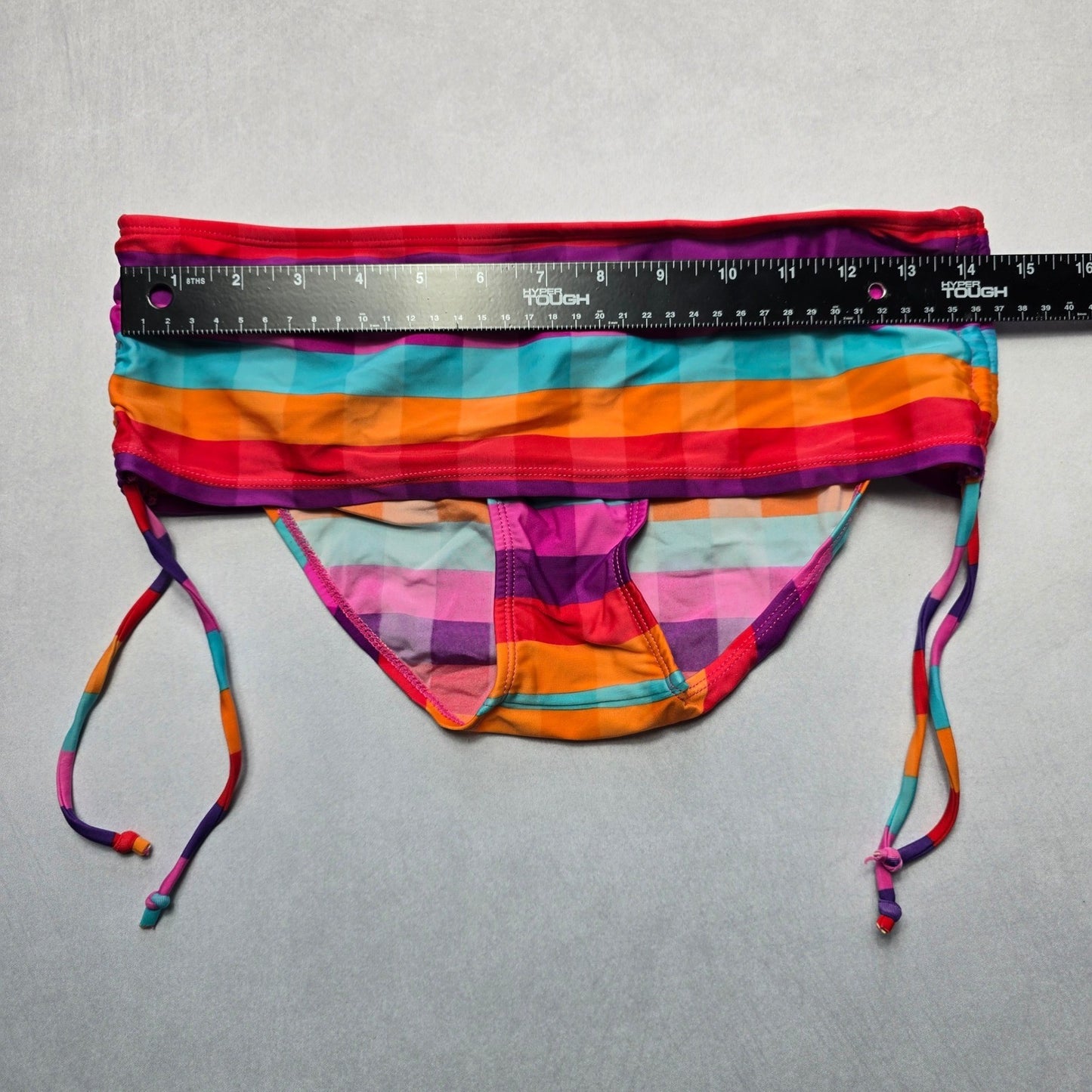 Hydraulic Pink Orange Checker Tie Swim Beach Cheeky Bikini Bottom Extra Large XL