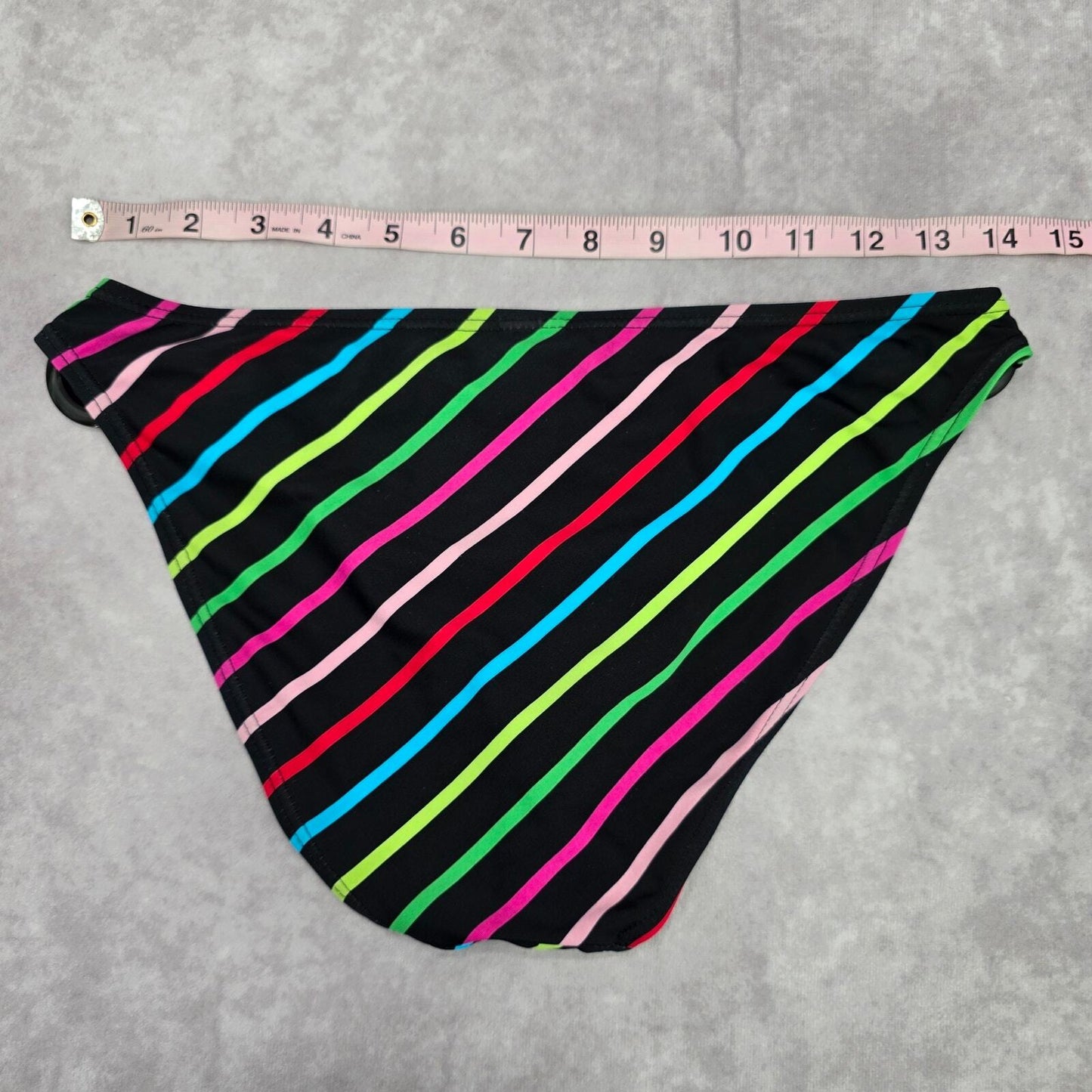 Malibu Dream Girl Black Red Pink Stripe Cheeky Bikini Bottom Swimwear M Medium