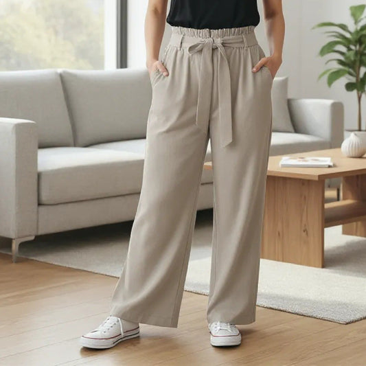 Evolutionary Tan Ruffle Pull On Wide Leg Belt Boho Comfy Trouser Pants L Large