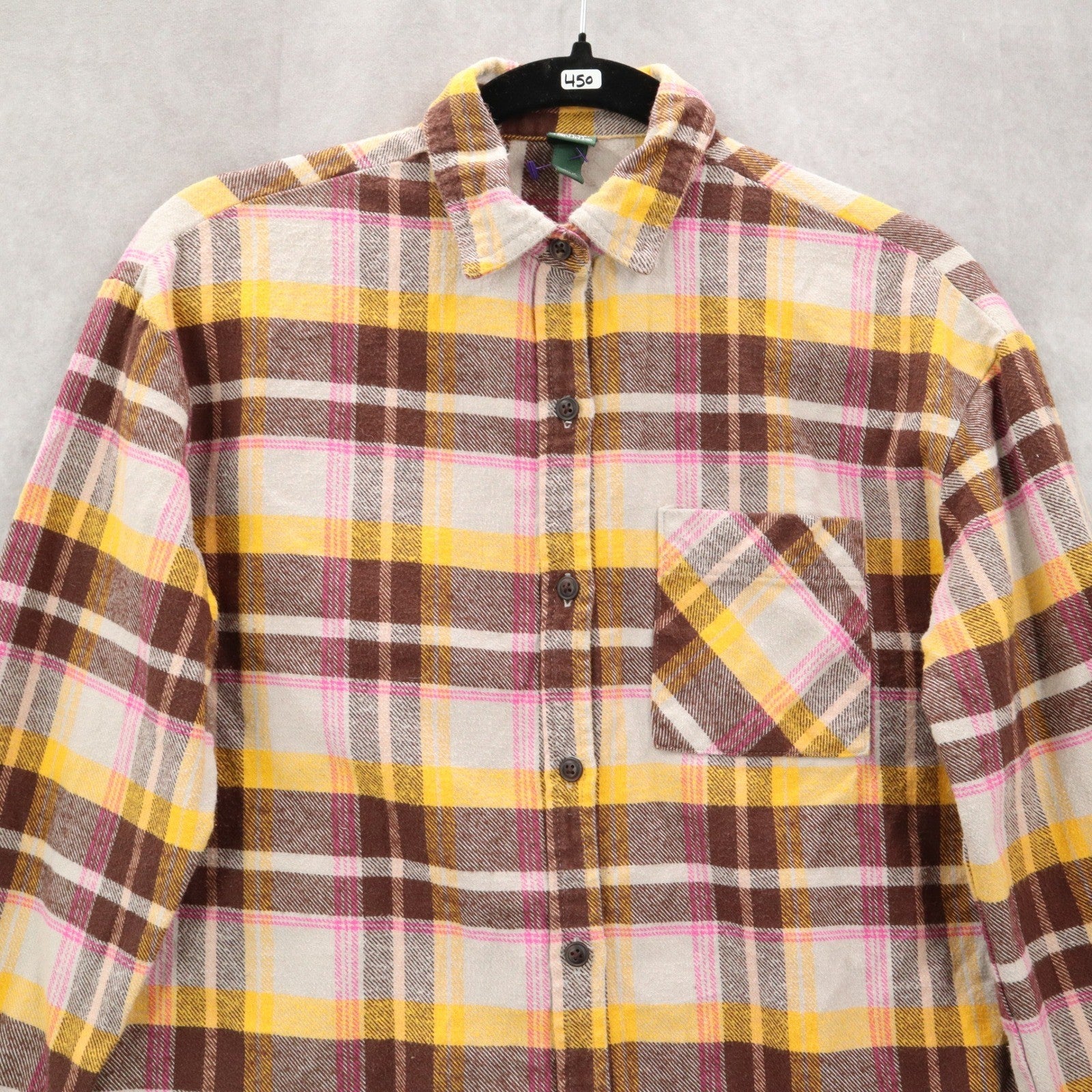 Wild Fable Yellow Flannel Plaid Long Sleeve Button Down Western Utility Shirt XS