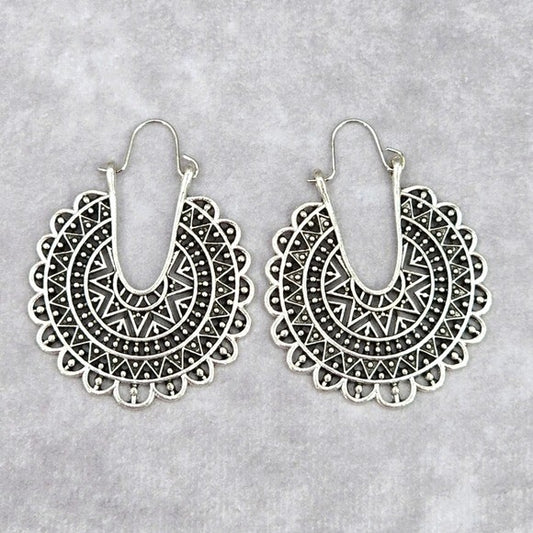 Silver Leaf Floral Circle Hook Boho Dangle Earrings Fashion Retro Jewelry JB2-63