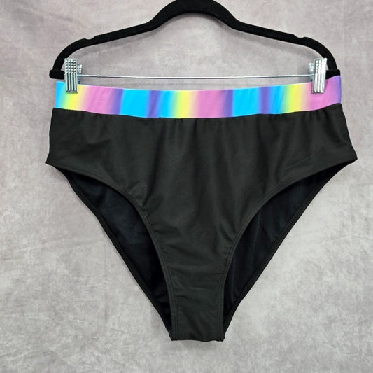 Shein Black Rainbow Swimwear Bikini Bottoms Swimsuit Size 3XL