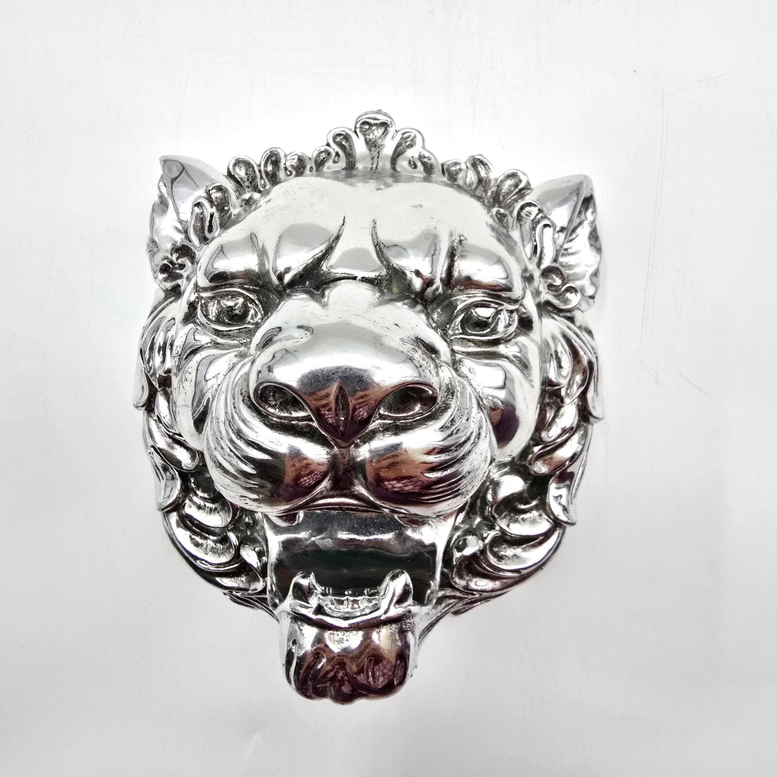 Silver Metallic Lion Head Wall Art Aluminum Mount Plaque Hanging Home Decor