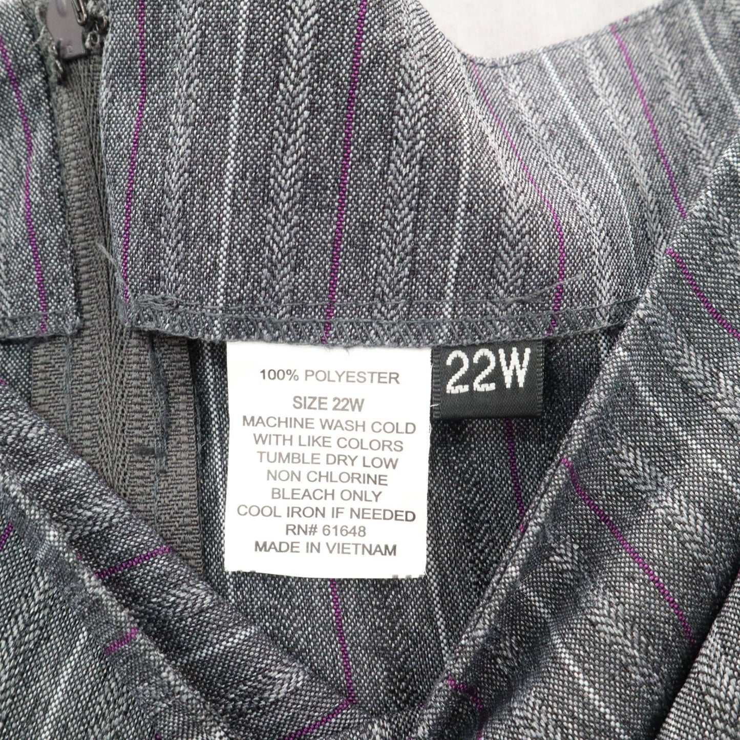 Gray Stripe Pleated Stripe Zip Business Casual Formal Office Workwear Plus 22W