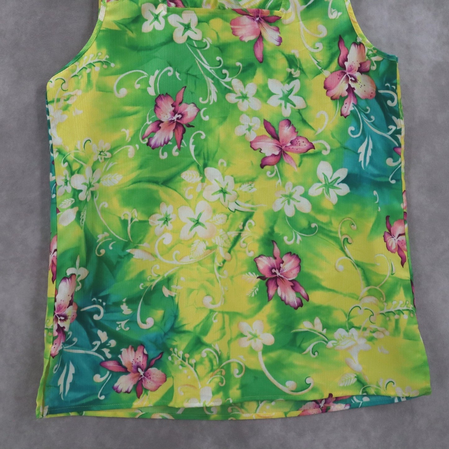 Maggie Sweet Yellow Green Floral Preppy Flirty Sleeveless Blouse Top S Small