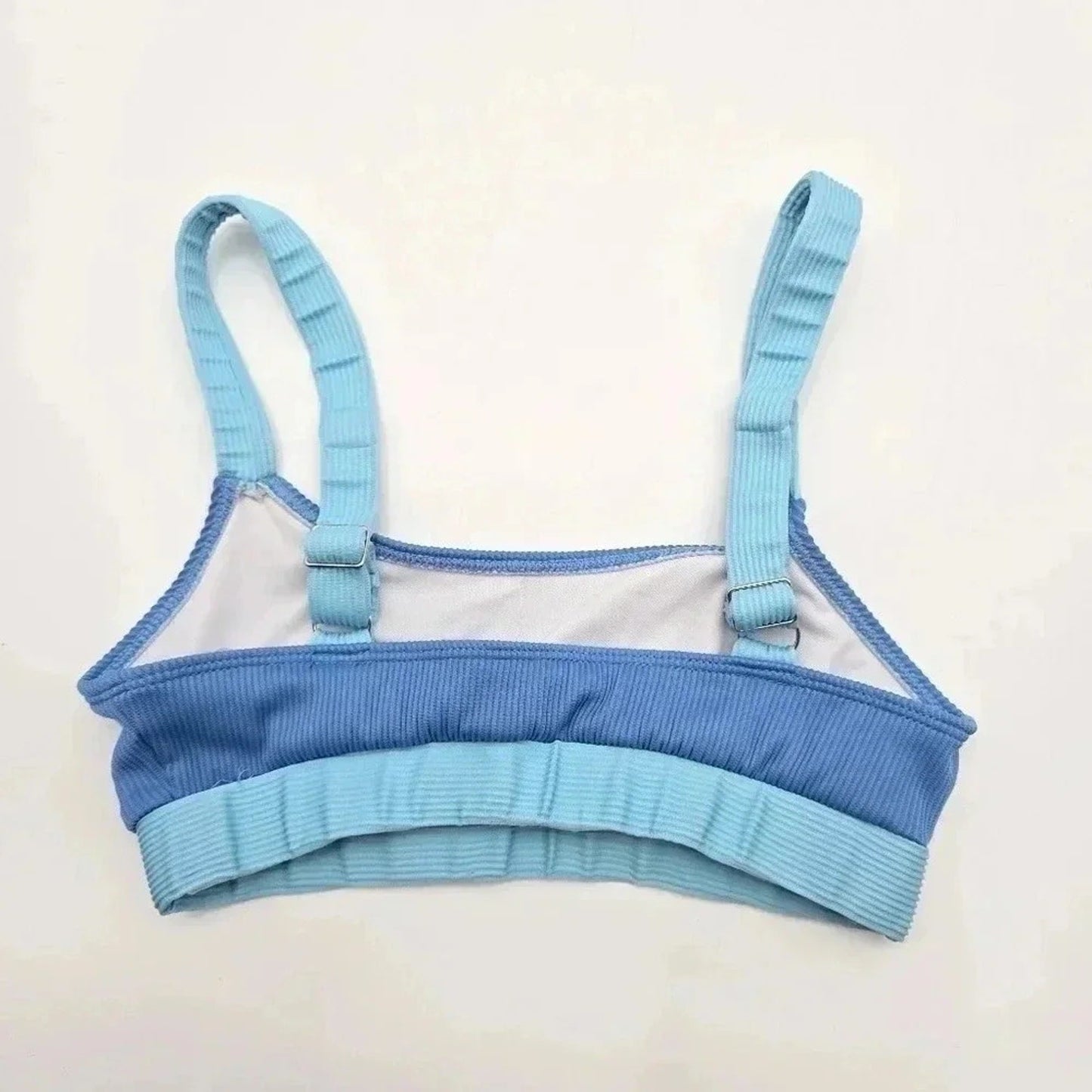 Shein Blue Ribbed Adjustable Strap Bikini Top Swimwear Swimsuit Small