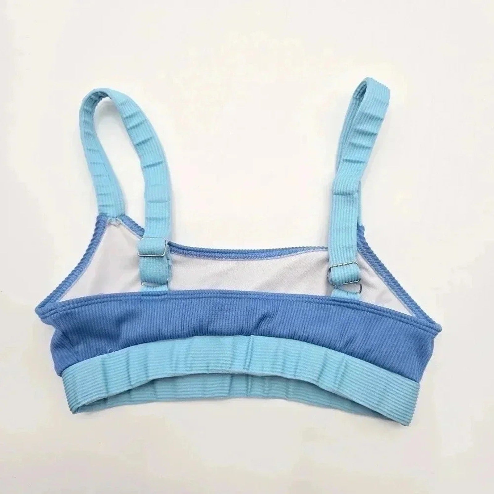 Shein Blue Ribbed Adjustable Strap Bikini Top Swimwear Swimsuit Small