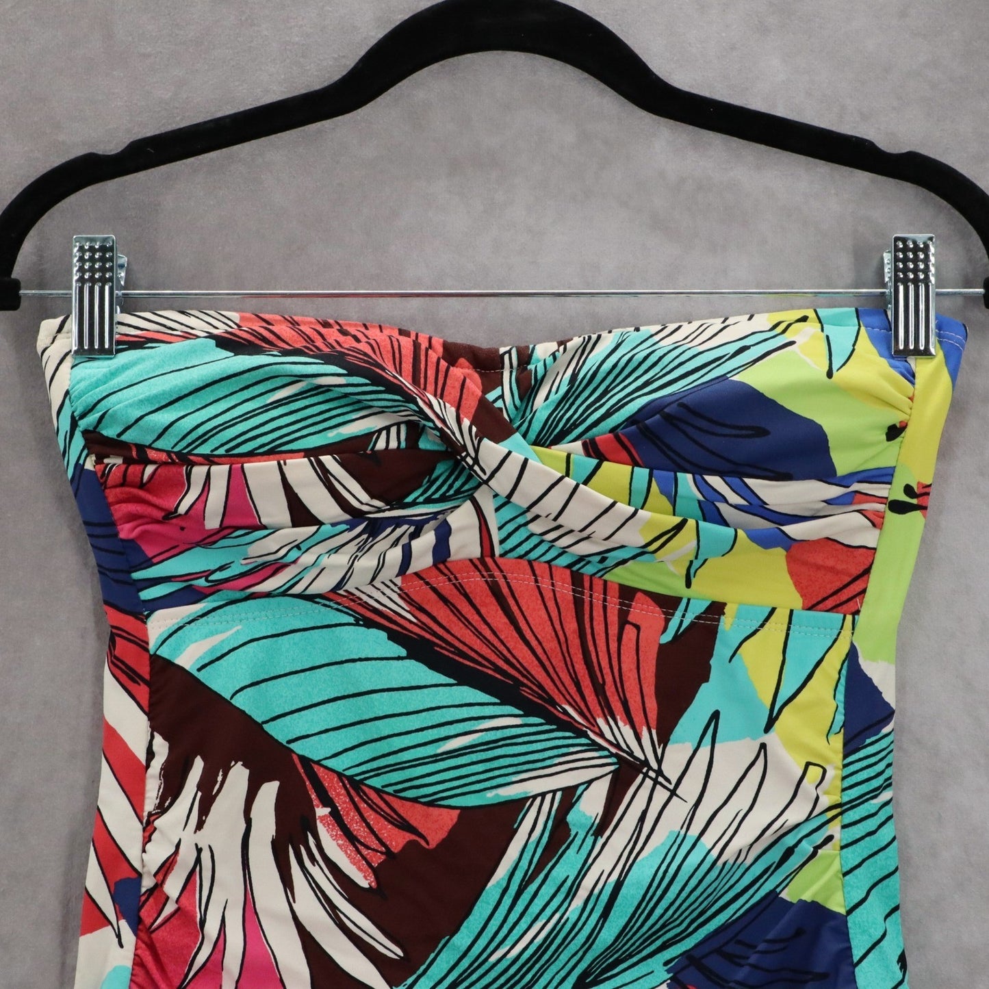 Anne Cole Blue Floral Tropical Leaf Strapless Tube Bikini Swim Tankini Top Small