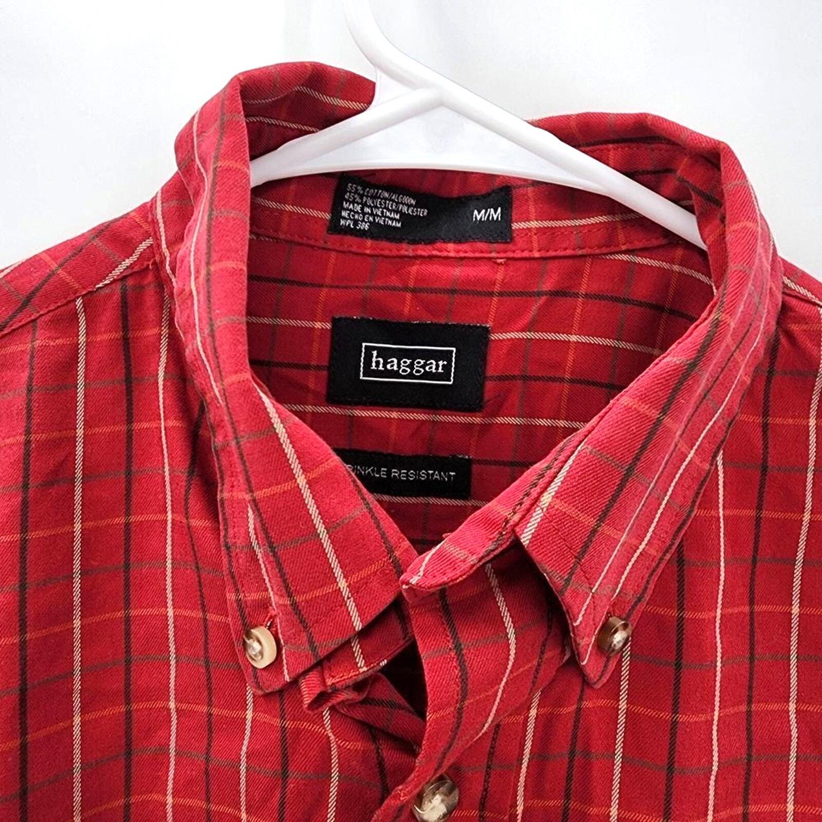 Haggar Red Plaid Button Up Long Sleeve Shirt Medium