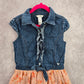 Guess Blue Orange Floral Asymmetrical Button Jeans Gem Tie Girls Toddler Dress 7
