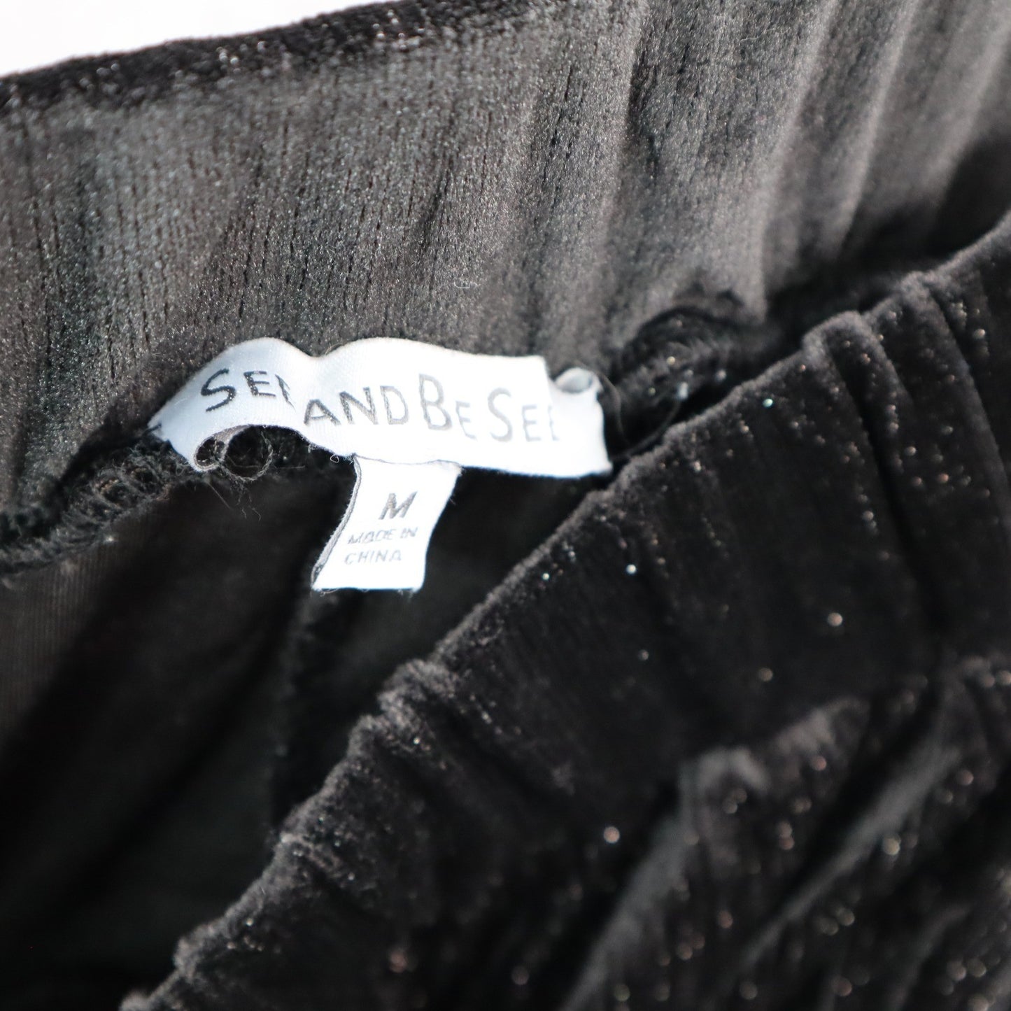 See and Be Seen Black Velvet Wide Leg Pants Glitter Stretch Trousers VTG Medium