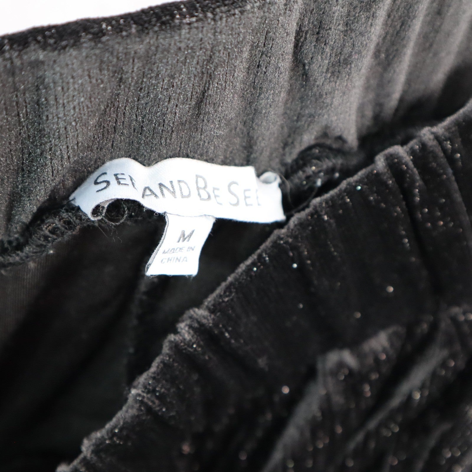 See and Be Seen Black Velvet Wide Leg Pants Glitter Stretch Trousers VTG Medium