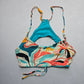 B Swim Blue Pull On Floral Swim Sports Bra Beach Bralette Bikini Top L Large