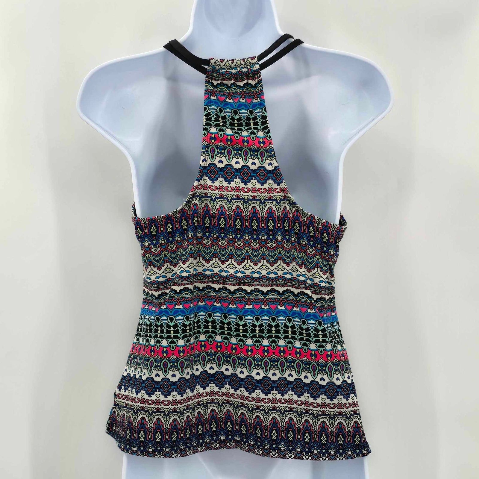 Black Flower Tankini Swimsuit Swimwear Halter Top Padded Bra Size M