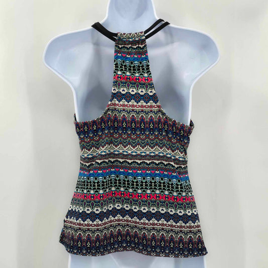 Black Flower Tankini Swimsuit Swimwear Halter Top Padded Bra Size M