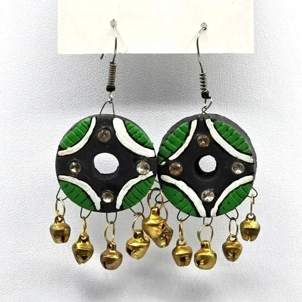 Clay Hand Painted Bells Hook Earrings Fashion Jewelry E61