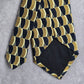 Jun Ashida Gold Blue Geometric Executive Floral Wave 100% Silk Neck Tie