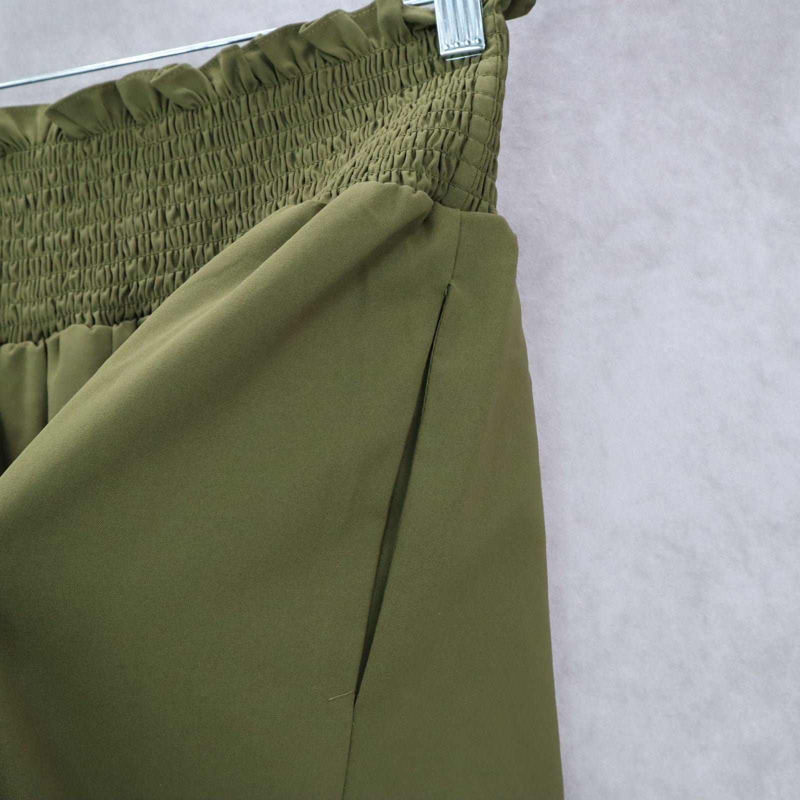 Green Wide Leg Boho Comfy Pull On Straight Leg High Rise Trousers Pant S Small