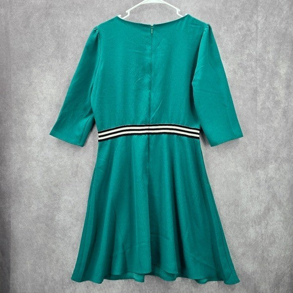 Armani Exchange Green Flare Knee Length Stripe Preppy Classic Dress 10 Medium