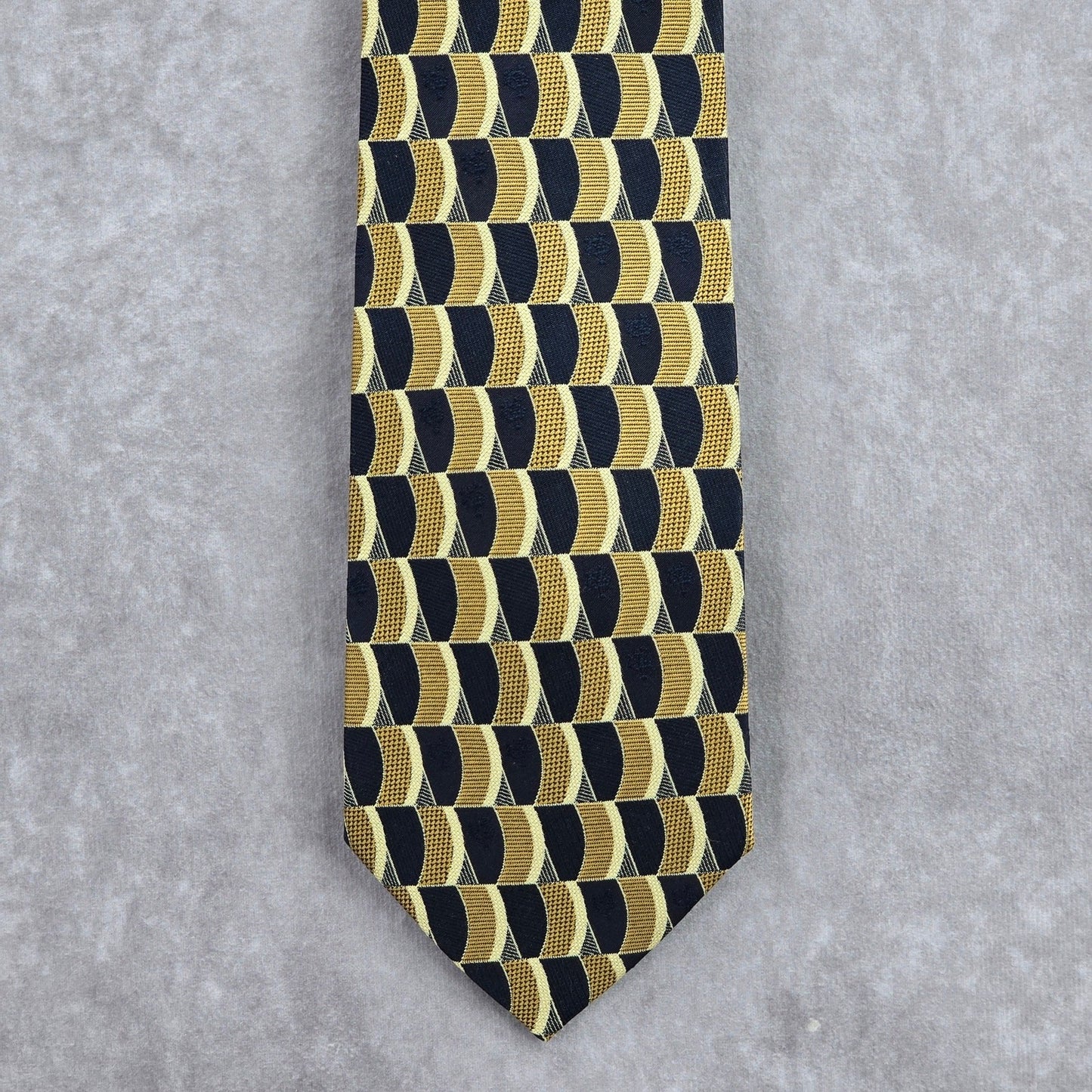 Jun Ashida Gold Blue Geometric Executive Floral Wave 100% Silk Neck Tie