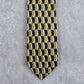 Jun Ashida Gold Blue Geometric Executive Floral Wave 100% Silk Neck Tie
