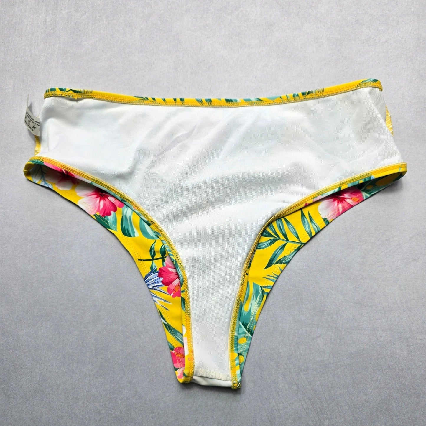 Yellow Floral Swim Beach Cheeky Flirty Boho Bikini Bottom L Large